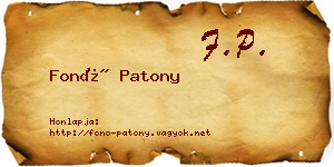 Fonó Patony névjegykártya